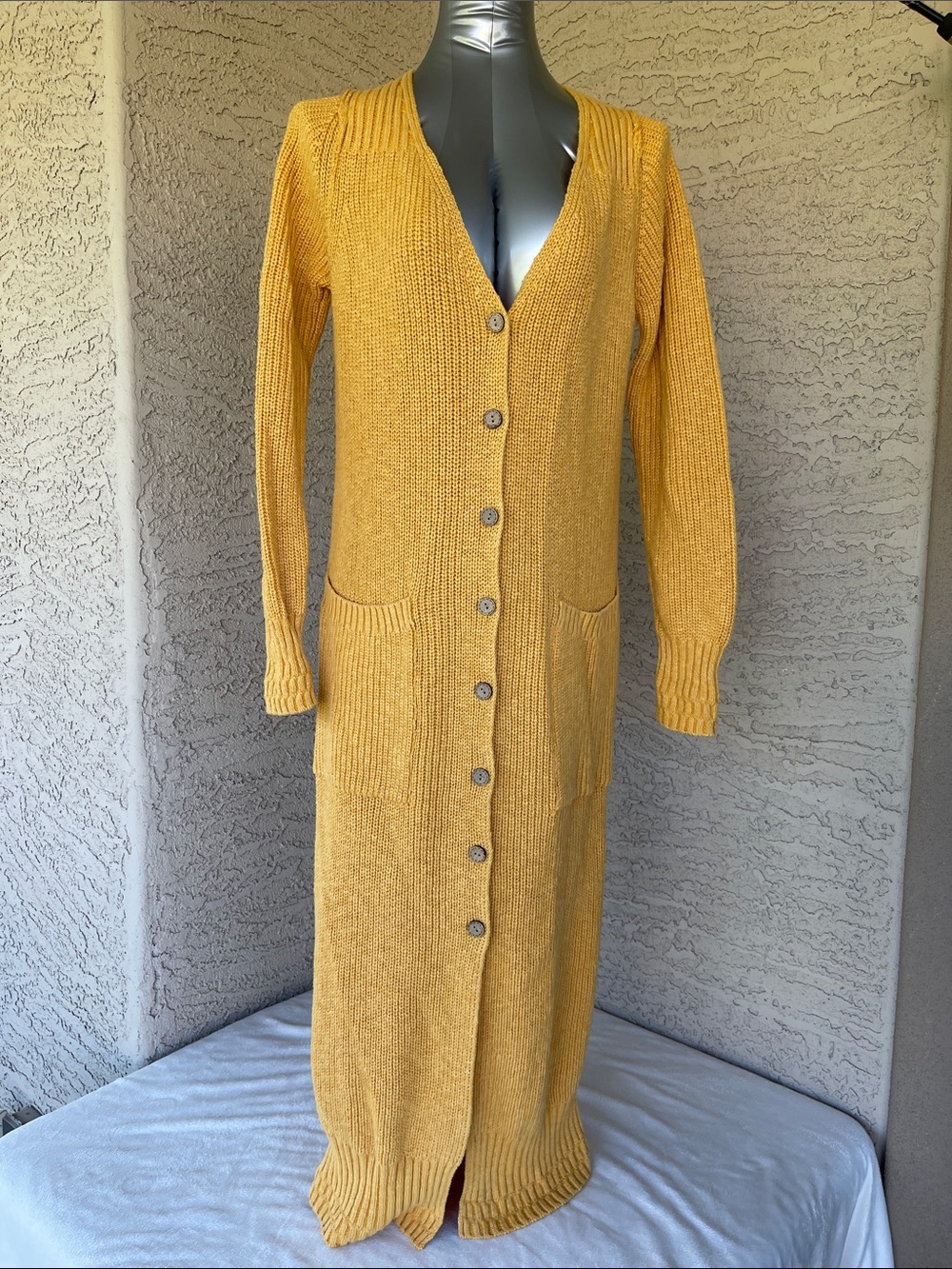 Free People Apricot Yellow Ribbed Knit Crewneck Sweater